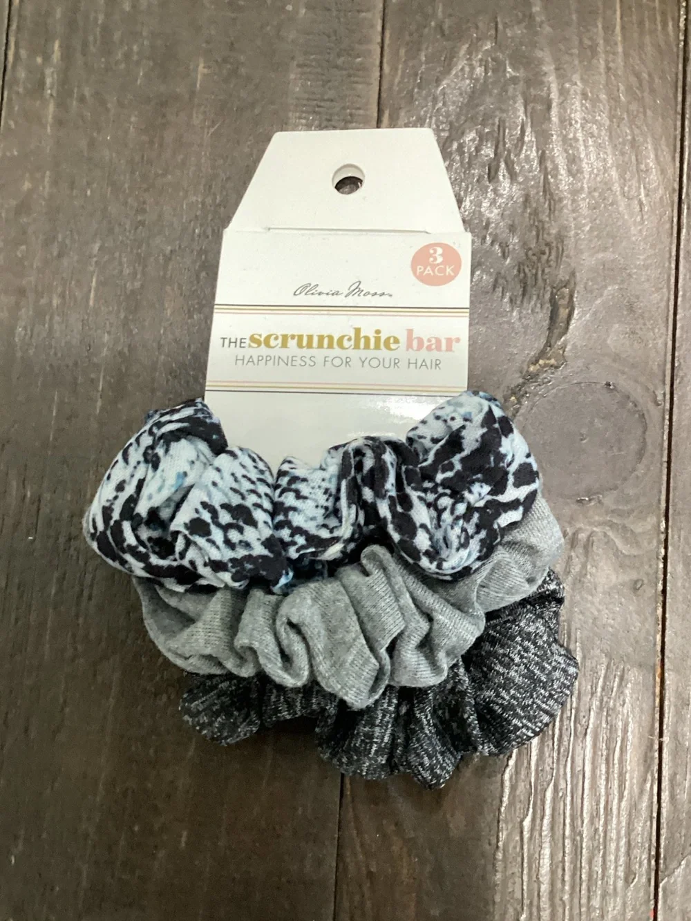 Olivia M 3-Pack Black & Gray Scrunchies‎